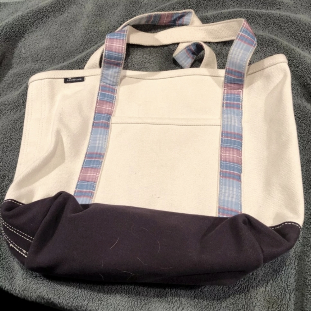 Lands End Tote Bag Plaid Straps